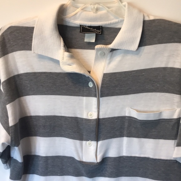 Collared Top with Gray and White Stripes | By Haberdashery  | Size 10 - Picture 4 of 5
